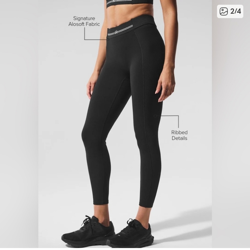 ALO Yoga Relay Alosoft Black/White High-Waist Leggings XS